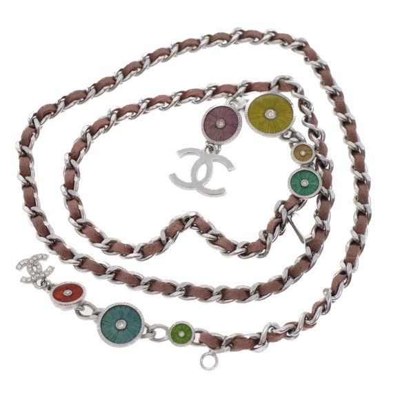 Chanel Y2K Vintage Runway Silver Pink Chain Belt Embellished Enamel Necklace - Picture 1 of 9